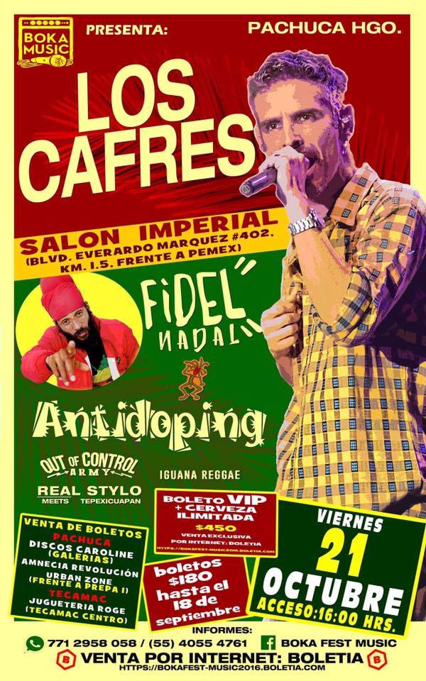 Llega a Pachuca el festival de Reggae más esperado, en esta edición cuenta con la presencia de: Los Cafres, Fidel Nadal, Antidoping, Out Of Control Ar...