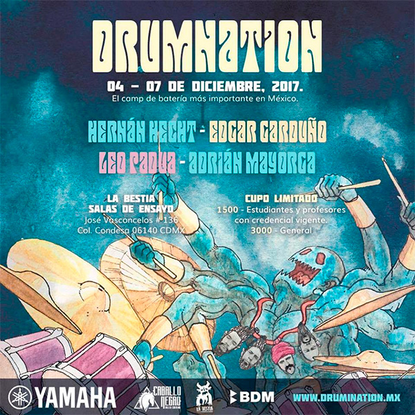 Llega la DRUMNATION, el camp de batería más importante de México. Del 4 al 7 de Diciembre vivirás una experiencia con grandes bateristas de latinoamér...