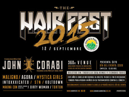 Llega el HAIR FEST 2015 el próximo 12 de septiembre y esta edición se llevará a cabo en el centro de espectaculos 360e Venue en Naucalpan

Las banda...