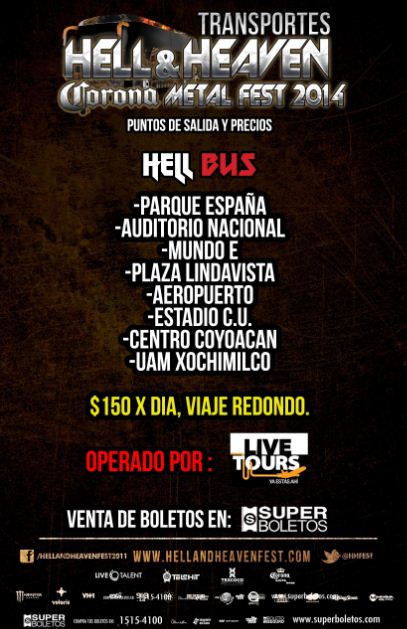 Si todavía no tienes idea de como llegar al HELL AND HEAVEN FEST, ya se han anunciado las rutas con las que podrás tomar el HELL BUS y transportes ali...