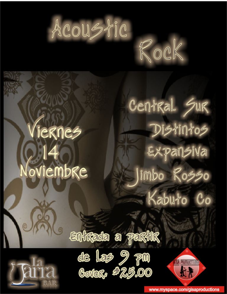 Que onda

Ps les dejo 2 eventos muy chidos para estos dias

cortesia addy gil

EVENTO: ACOUSTIC ROCK
FECHA: 14 DE NOVIEMBRE  21:00 HORAS
LUGAR...