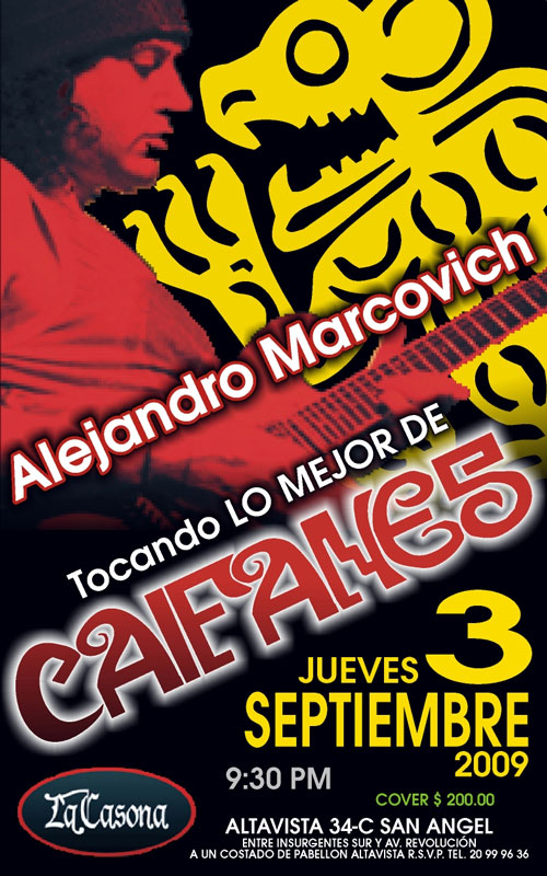 SI ERES FAN DE CAIFANES, NO TE PUEDES PERDER ESTE GRAN CONCIERTO QUE ALEJANDRO MARCOVICH TE TIENE PREPARADO.
LANZATE A DISFRUTARLO.
HABRA MUSICOS IN...