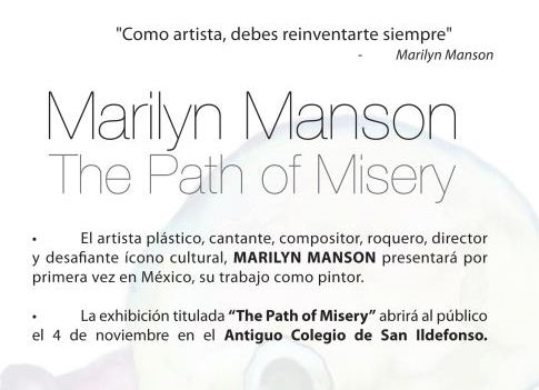 El artista plástico Marilyn Manson visitará la Ciudad de México, durante el mes de Noviembre, para presentar su más reciente exposición 