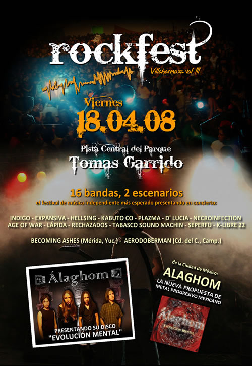 Pues bien amigos, el dia llegó, el rockfest se presenta en Villahermosa, la cita será este 18 de abril apartir de las 5 de la tarde en el Parque Tomás...