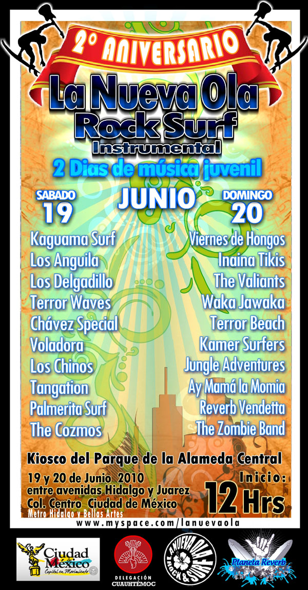 2 DIAS DE MUSICA SURF EN LA ALAMEDA CENTRAL 19 y 20 DE JUNIO, 