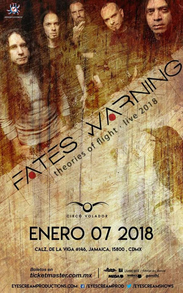 FATES WARNINGPioneros del Rock Progresivo llegan por primera vez a la CDMX, fated warning en el circo volador en enero 2018