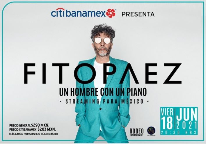 FITO PAEZOfrecerá un excelso y pletórico viaje sonoro, a voz y piano, vía streaming el 18 de junio, FITO PAEZ en show streaming para ticketmaster live 18 de junio