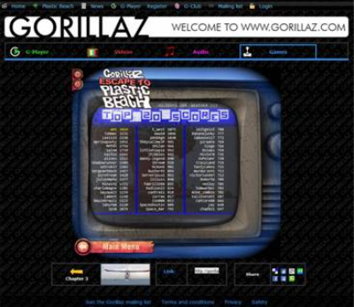 GORILLAZ Lanza su juego en línea, 