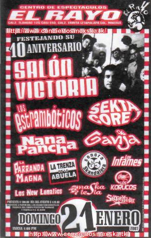 SALON VICTORIA CELEBRA SUS DIEZ AÑOS21 de Enero, Primera tocada Ska del año, 