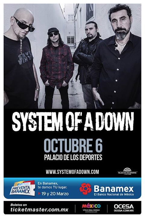 SYSTEM OF A DOWN6 de Octubre gira Wake Up The Souls, 