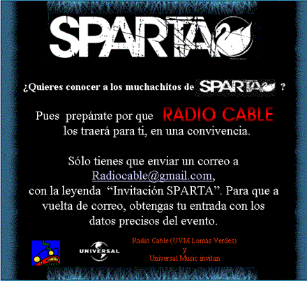 ¿Quieres conocer a SPARTA en persona?Radio Cable, te invita al meet&greet, 